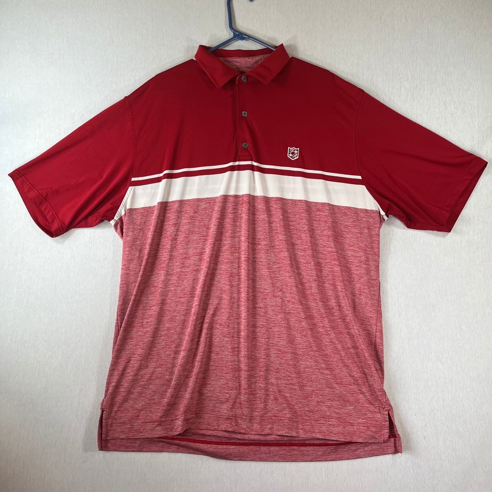 FootJoy ProDry Mens 2XL Golf Polo Shirt Red White Striped Performance FR Crest